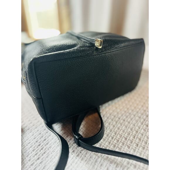 Barneys New York Black Leather Backpack Drawstring Flap Gold Hardware Lettering - Picture 11 of 16